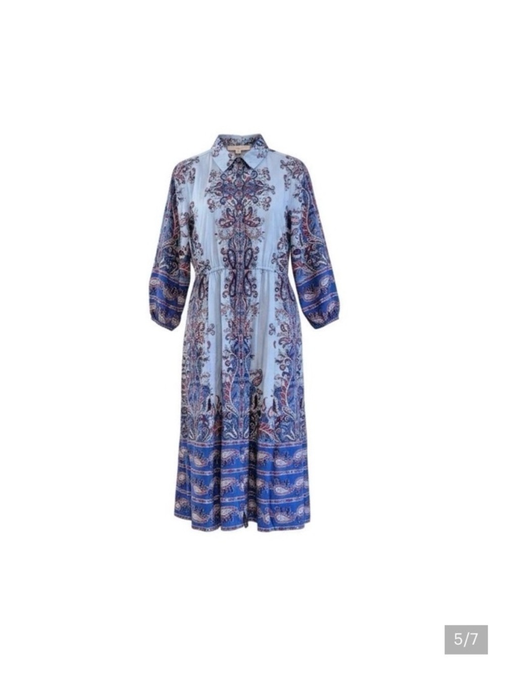 LOFT Blue Paisley Collared Midi Dress